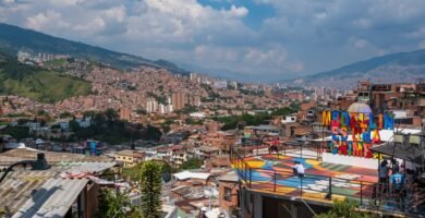 Panoramic view of Medellin, Colombia, from a hillside terrace